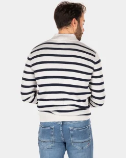 White half zip pullover with stripes - Shimmering Sand