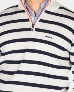 White half zip pullover with stripes - Shimmering Sand