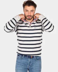 White half zip pullover with stripes - Shimmering Sand