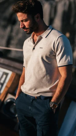 White jersey polo - Powder Sand
