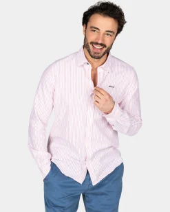 White Linen Shirt with Light Orange Stripe