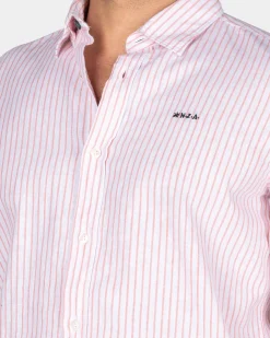 White Linen Shirt with Light Orange Stripe
