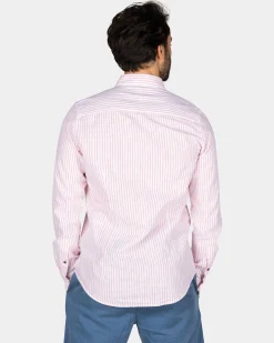 White Linen Shirt with Light Orange Stripe