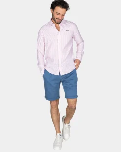 White Linen Shirt with Light Orange Stripe