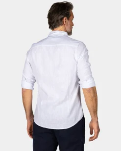 White Linen Shirt with Pastel Blue Stripe