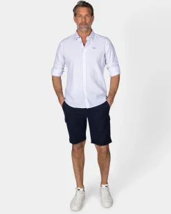 White Linen Shirt with Pastel Blue Stripe