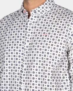 White Shirt with Blue Graphic Print