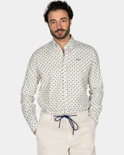 White Shirt with Green Graphic Print