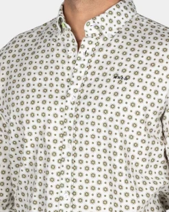 White Shirt with Green Graphic Print
