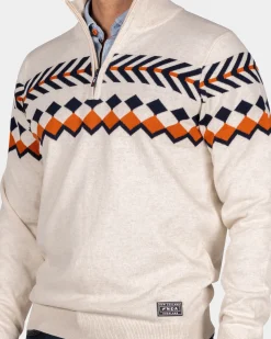 White sweater with knitted pattern - Powder Sand