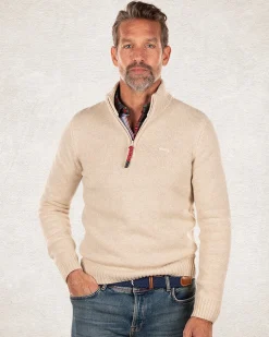 Wool plain half zip pullover - Milky Ecru