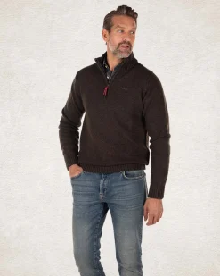 Wool plain half zip pullover - Smoked Green
