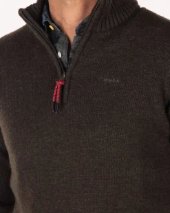 Wool plain half zip pullover - Smoked Green