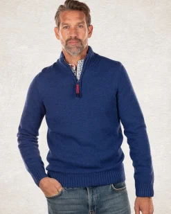 Wool plain half zip pullover - Bright Water Blue