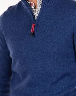 Wool plain half zip pullover - Bright Water Blue
