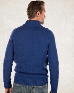 Wool plain half zip pullover - Bright Water Blue