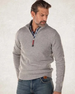 Wool plain half zip pullover - Grey Melange