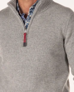 Wool plain half zip pullover - Grey Melange