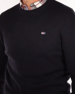 Wool pullover round neck - Pitch navy